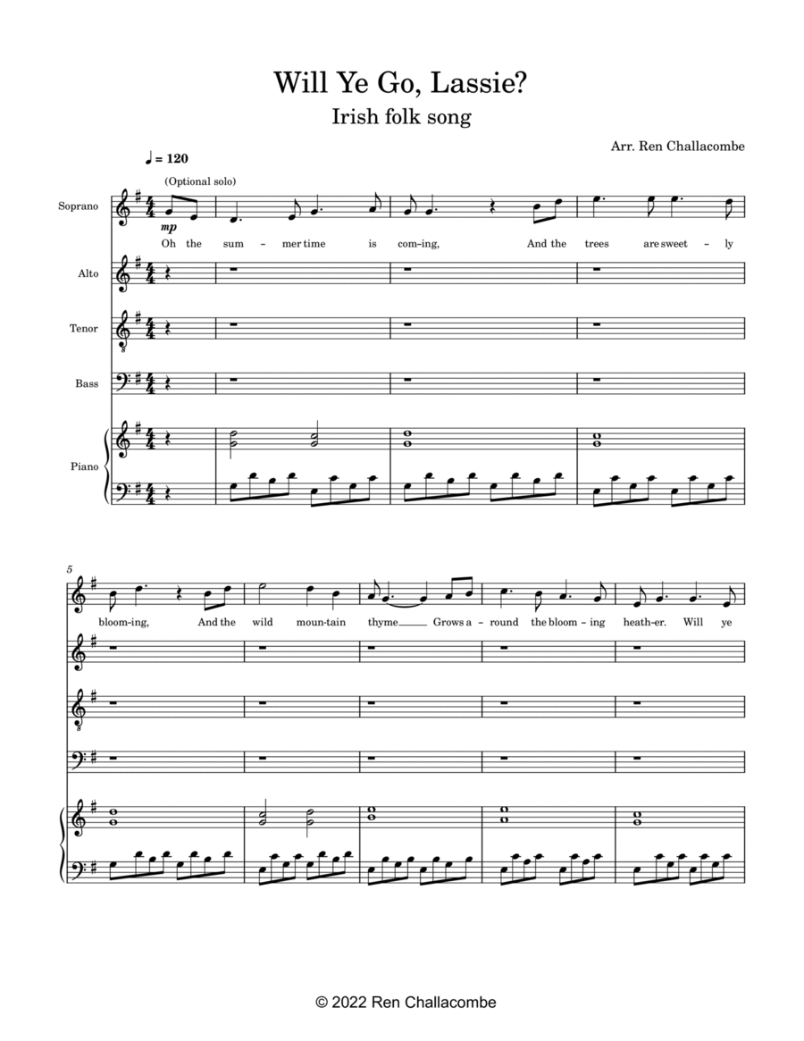 Will ye go, Lassie? Will ye go, Lassie? 4-Part scores gallery preview page 1