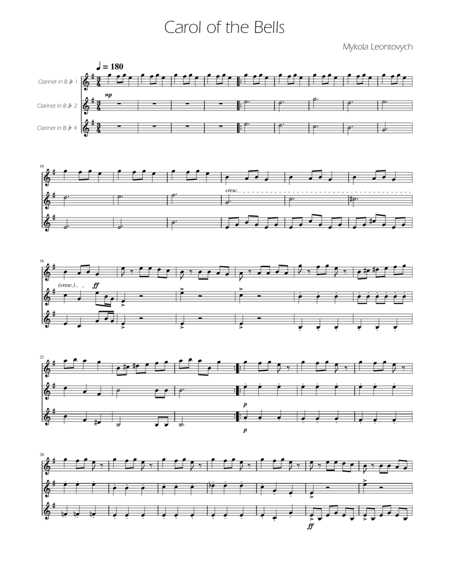 Carol of The Bells - Clarinet Trio Clarinet Trio scores gallery preview page 1