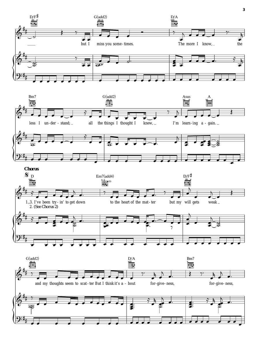The Heart Of The Matter Piano, Vocal, Guitar scores gallery preview page 3