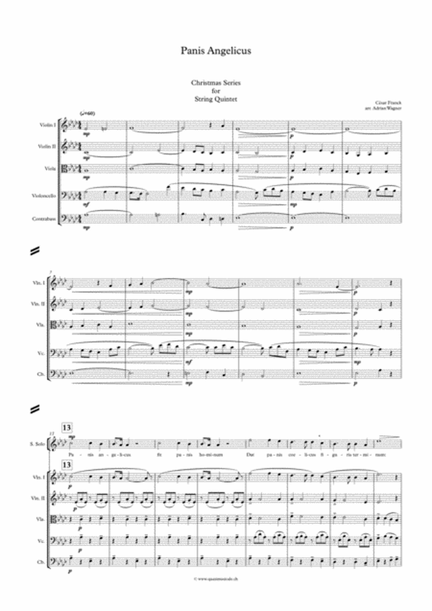 "Panis Angelicus" String Quintet (Optional With Choir) arr. Adrian Wagner - Score Only image number null