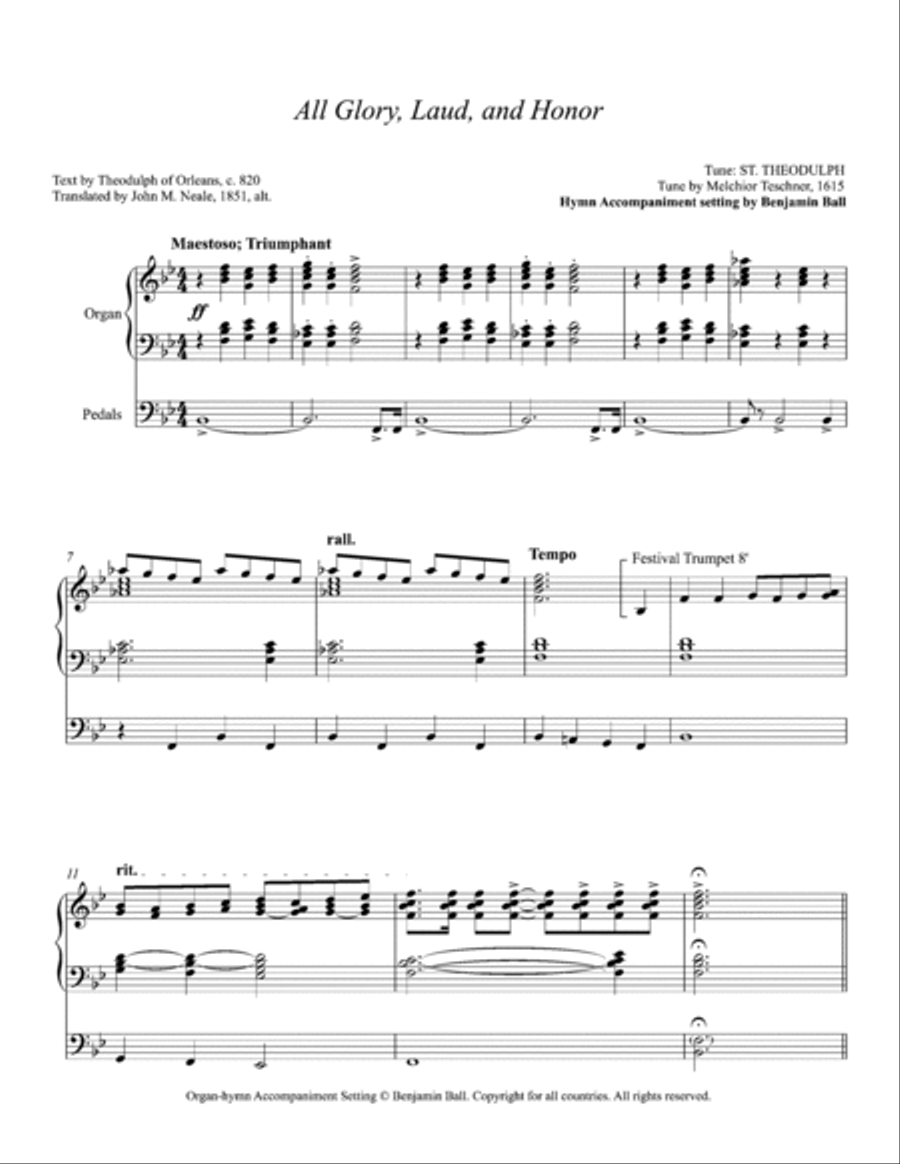 St Theodulph (All Glory, Laud, and Honor) Festive Hymn Accompaniment Choir scores gallery preview page 2