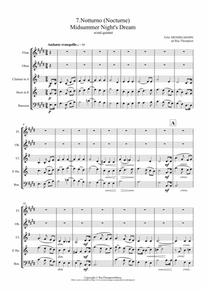 Book cover for Mendelssohn: Incidental Music from A Midsummer Night's Dream Op.61 No.7 Notturno - wind quintet