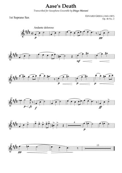 Peer Gynt Suite Op. 46 No. 1 for Saxophone Ensemble - Soprano Sax 1