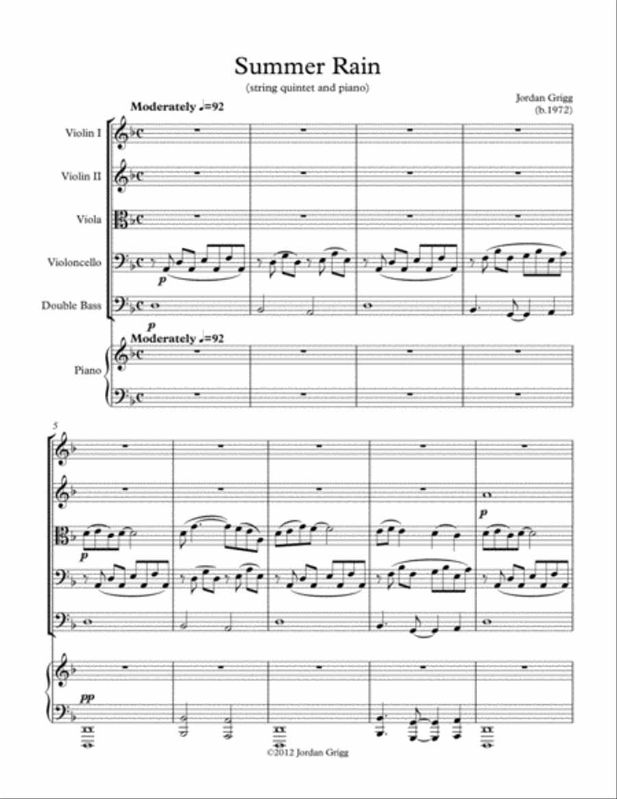 Summer Rain (string quintet and piano) Piano Quintet scores gallery preview page 1