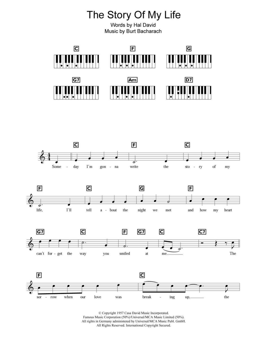 The Story Of My Life Piano scores gallery preview page 1