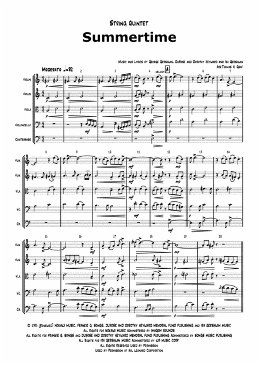 Summertime String Quartet scores gallery preview page 1