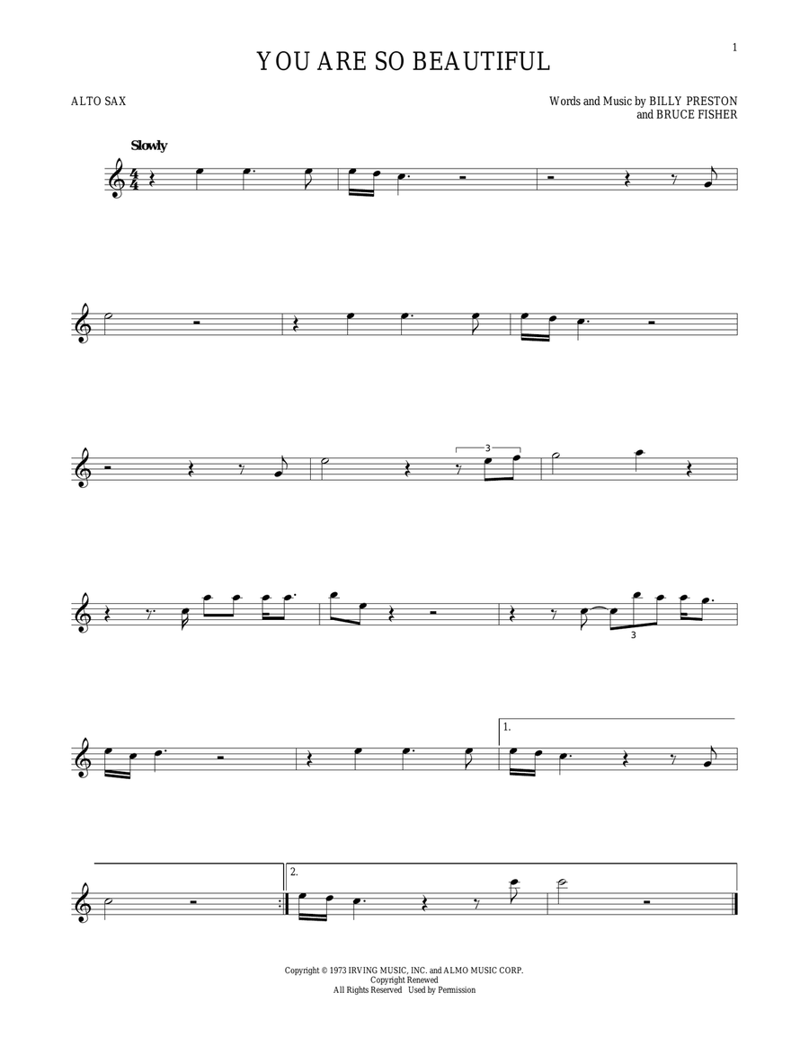 You Are So Beautiful Alto Saxophone scores gallery preview page 1