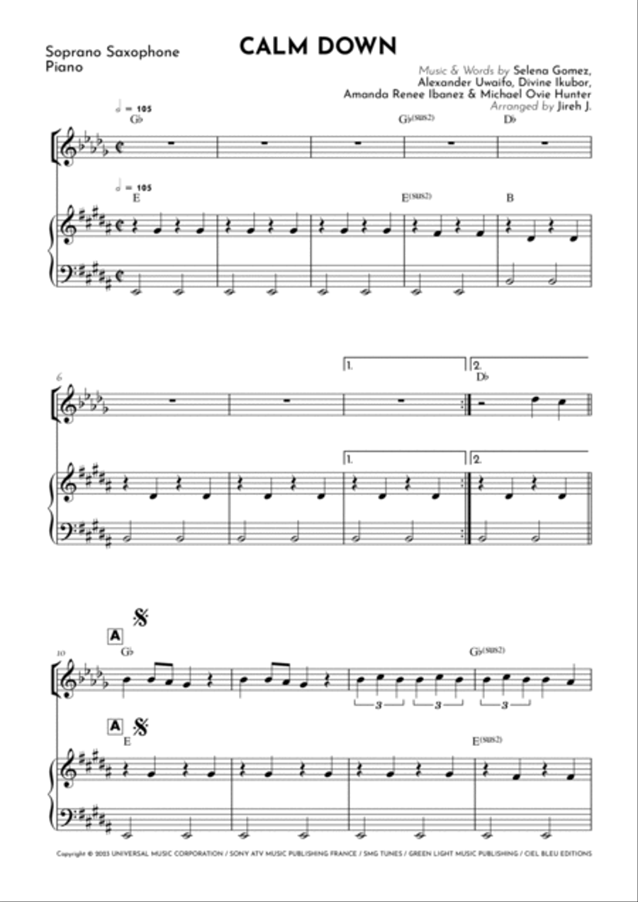 Calm Down Soprano Saxophone scores gallery preview page 2