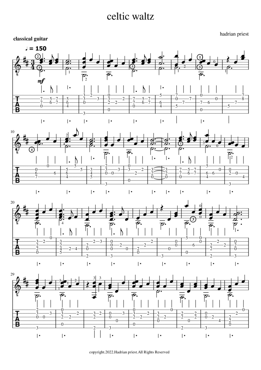 celtic waltz Acoustic Guitar scores gallery preview page 1