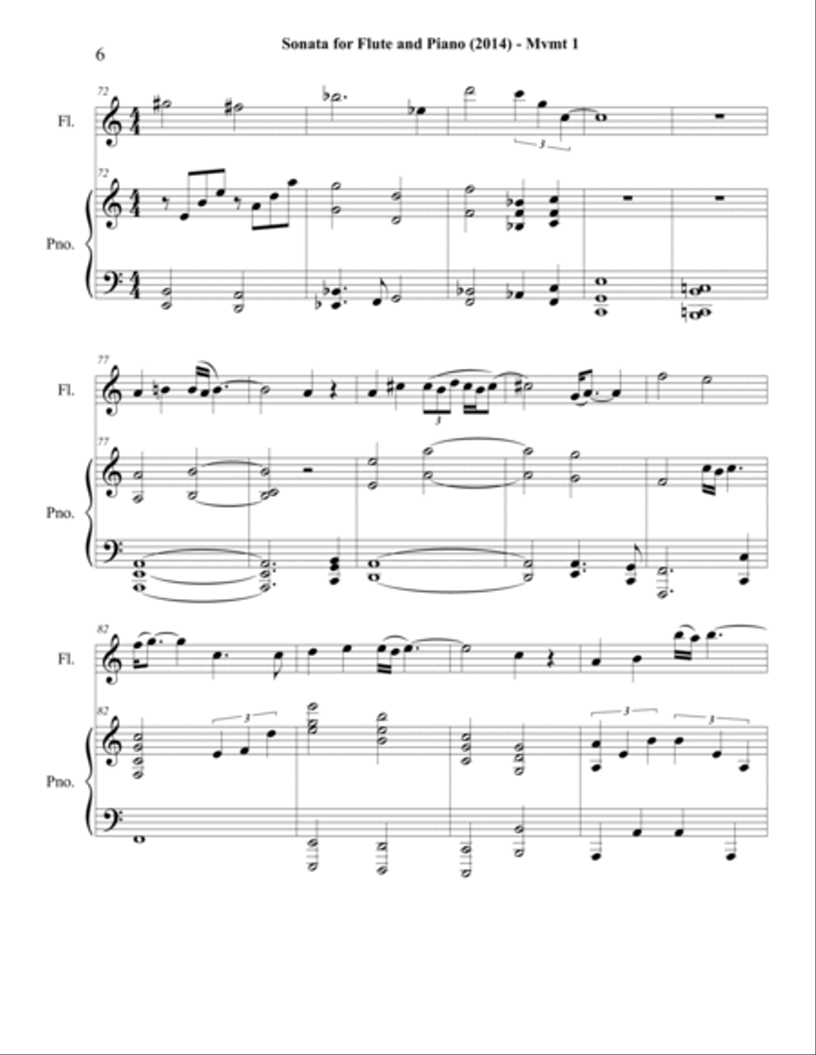 Sonata for Flute and Piano (2014), movement 1 full score and solo flute parts