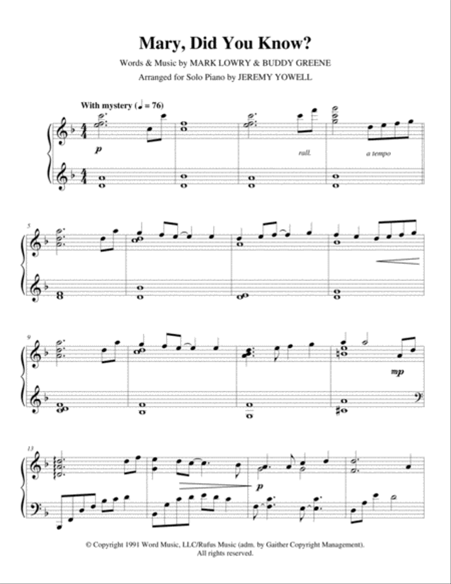 Mary, Did You Know? Piano Solo scores gallery preview page 2