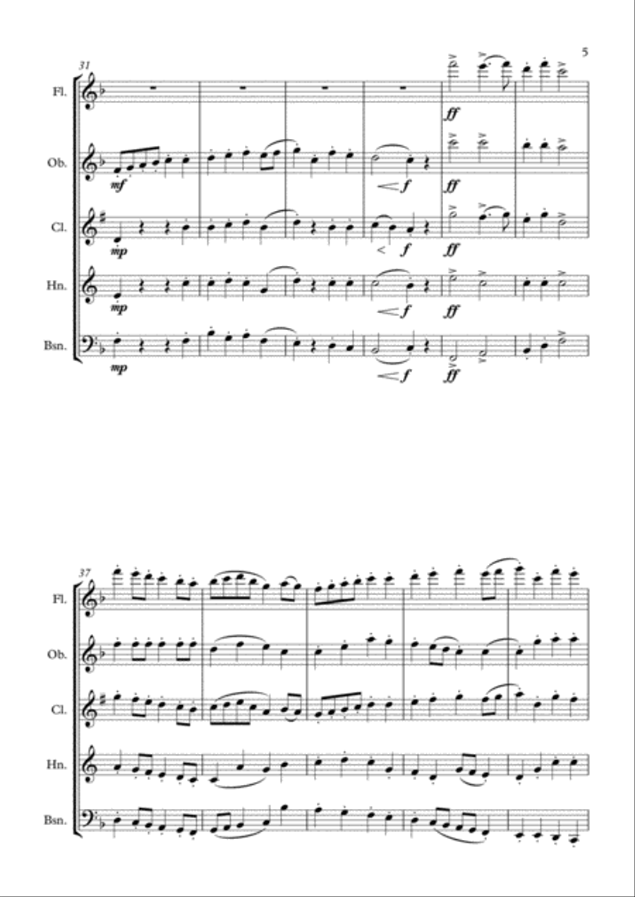 Second Suite for Military Band, I. March (Full Score and Parts) Woodwind Quintet scores gallery preview page 5