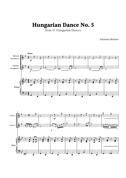 Hungarian Dance No. 5 by Brahms for Baritone Sax Duet with Piano image number null