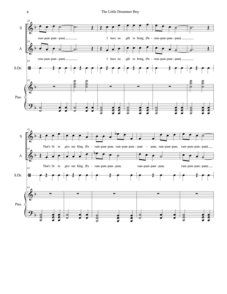The Little Drummer Boy Alto Voice scores gallery preview page 4