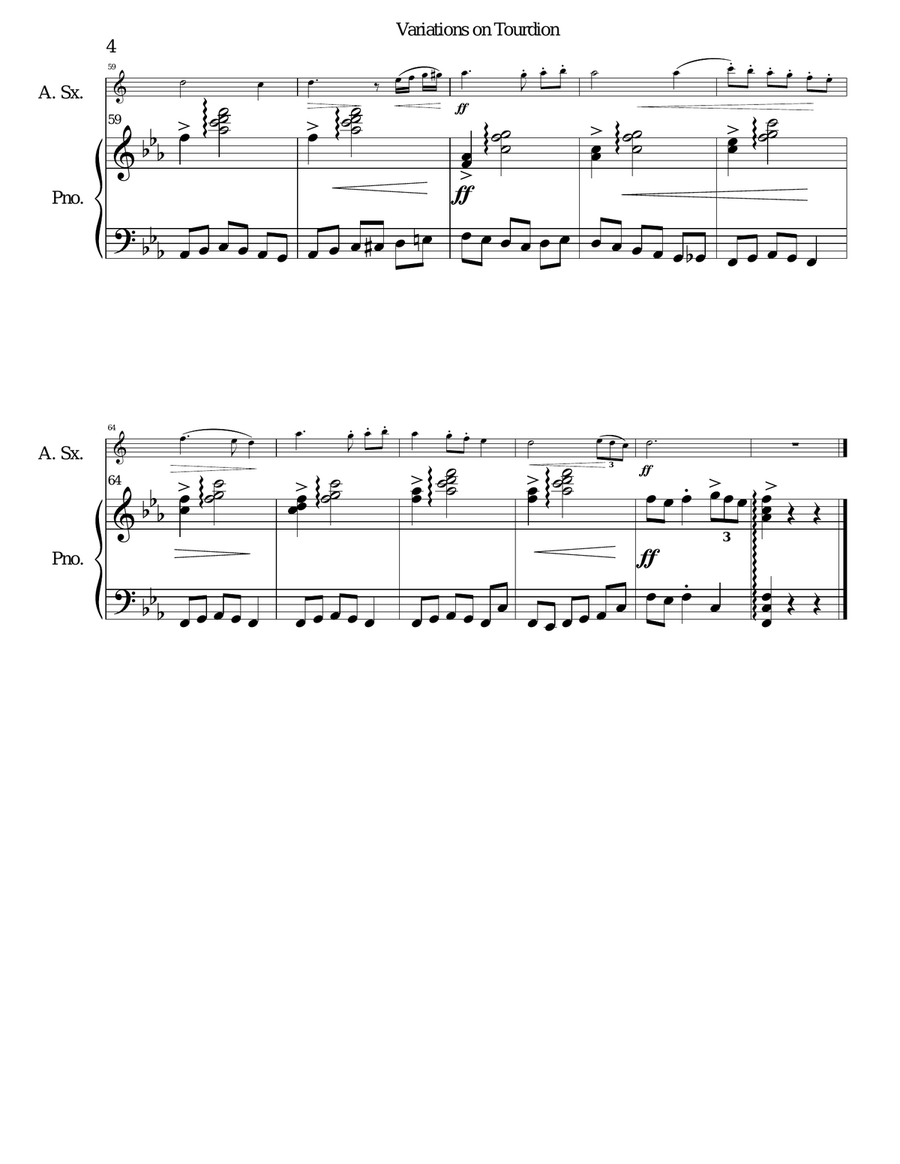Tourdion (Quand je bois du vin clairet) for alto saxophone and piano Alto Saxophone scores gallery preview page 4