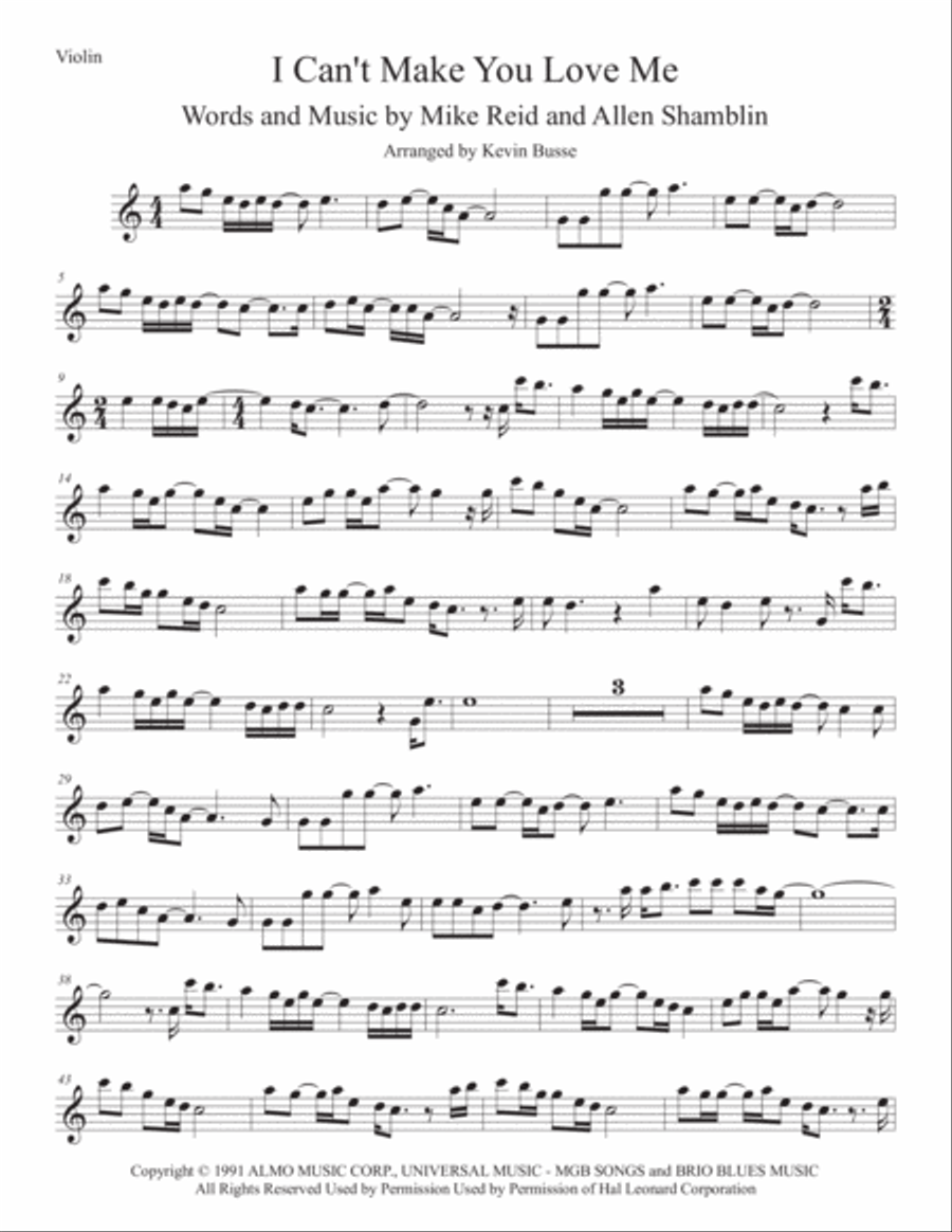 I Can't Make You Love Me Violin Solo scores gallery preview page 1
