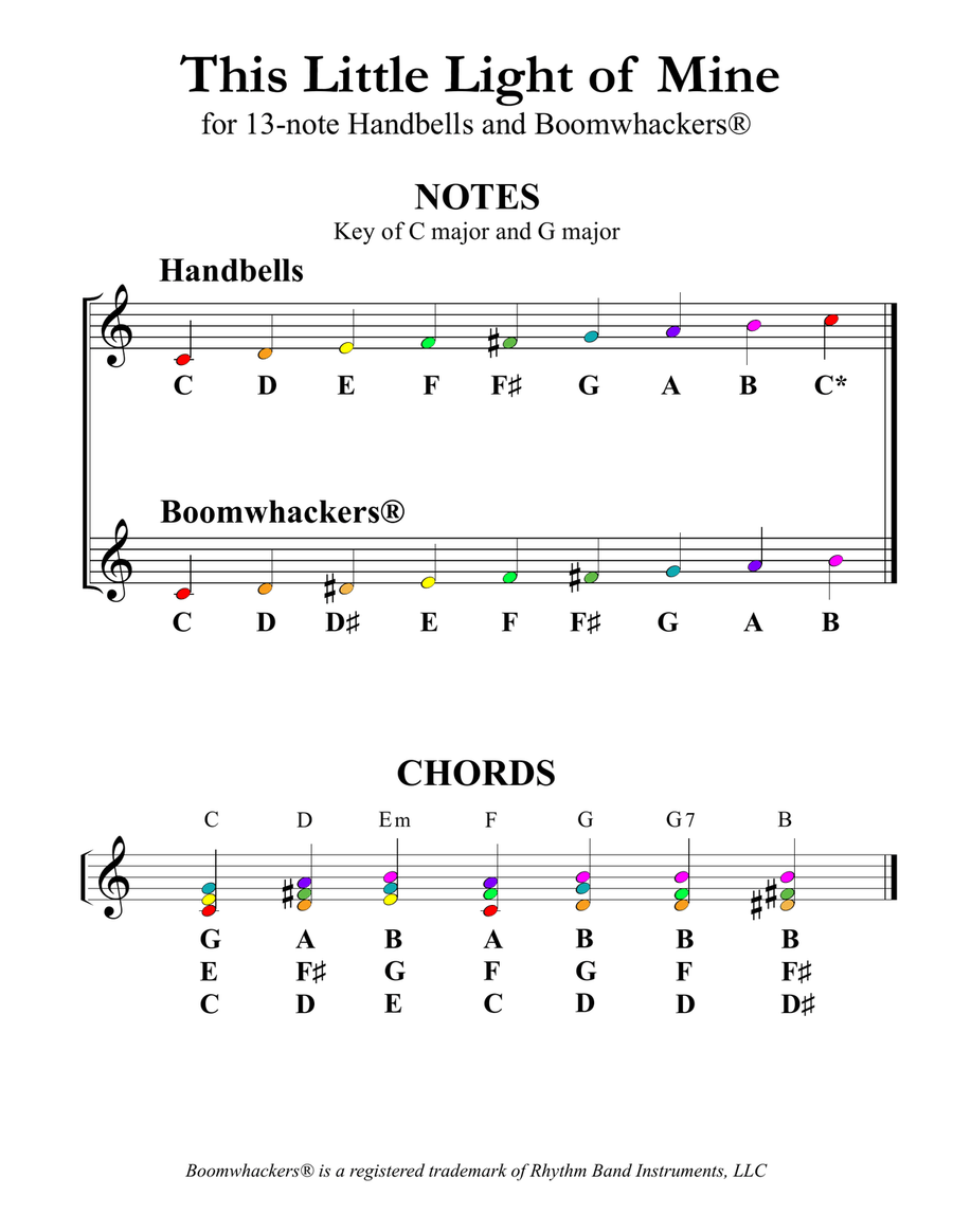 This Little Light of Mine for 13-note Bells and Boomwhackers® (with Color Coded Notes) Small Ensemble scores gallery preview page 4