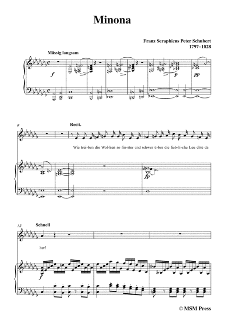 Schubert-Minona,in a flat minor,for Voice&Piano Voice scores gallery preview page 3