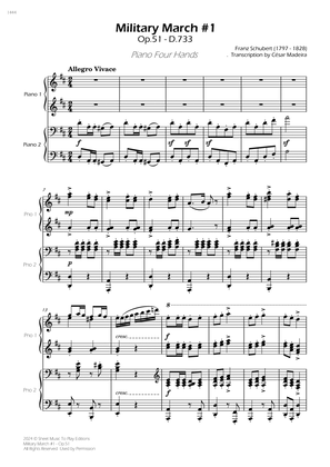 Military March No.1, Op.51 - Piano Four Hands (Full Score)