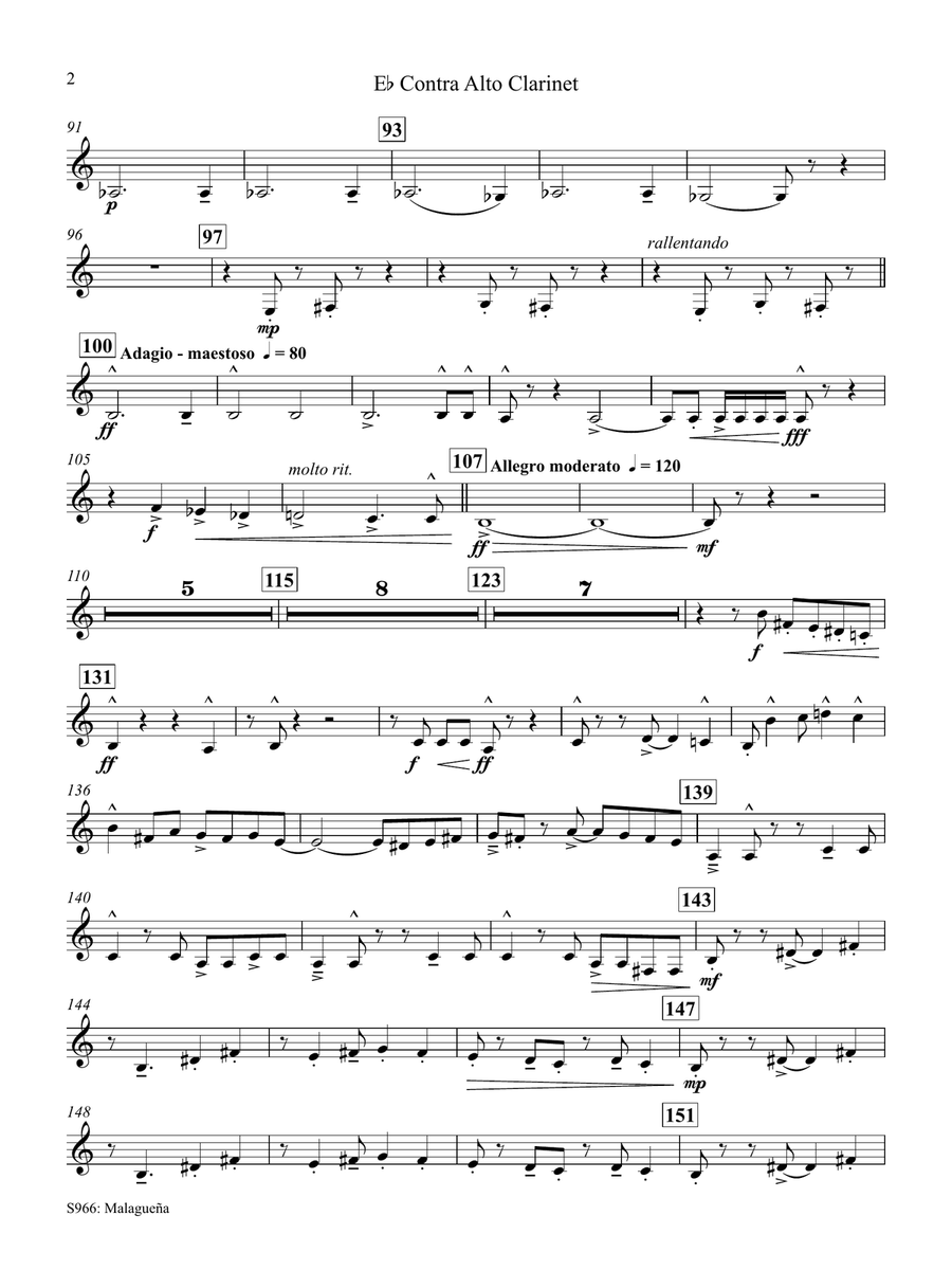 Malagueña (from Andalucia) (arr. James Barnes) - Eb Contra Alto Clarinet Concert Band scores gallery preview page 2