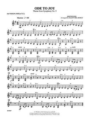 Book cover for Ode to Joy: 3rd Violin (Viola [TC])