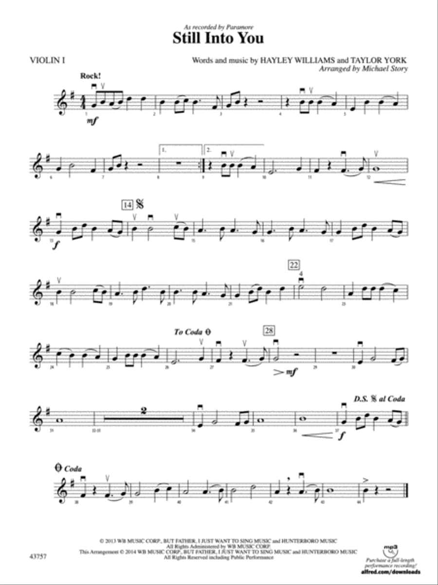 Still Into You: 1st Violin String Orchestra scores gallery preview page 1