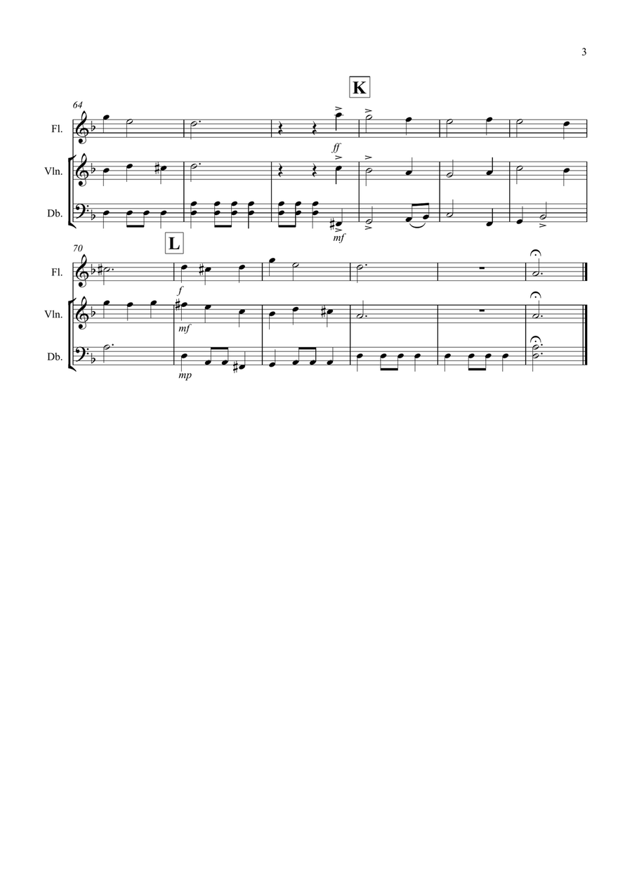 Coventry Carol for Flute, Violin and Double Bass Small Ensemble scores gallery preview page 3
