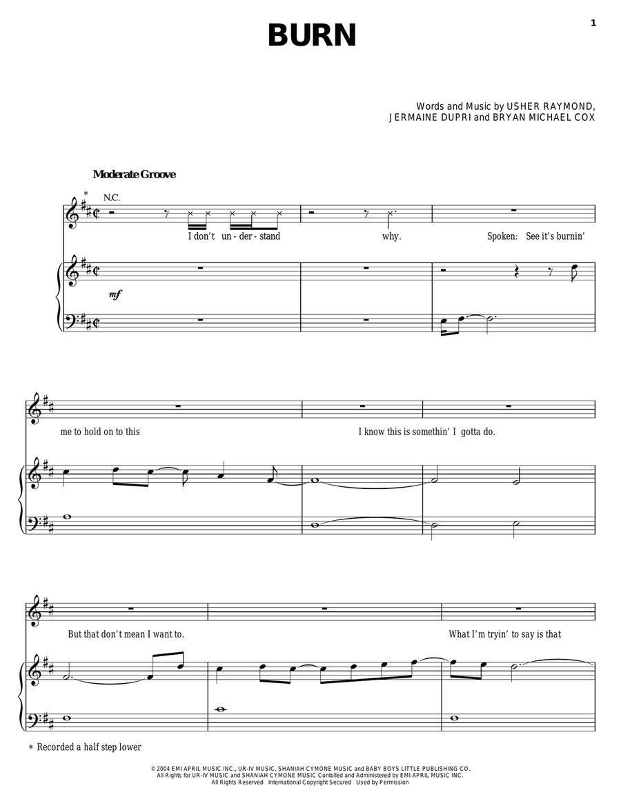 Burn Burn Piano, Vocal, Guitar scores gallery preview page 1