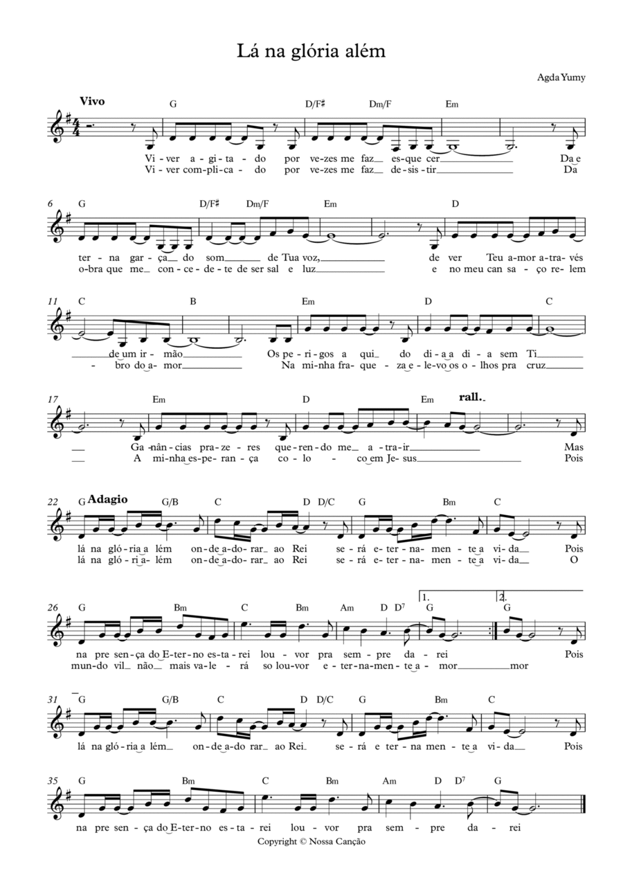 Lá na glória além Piano scores gallery preview page 1