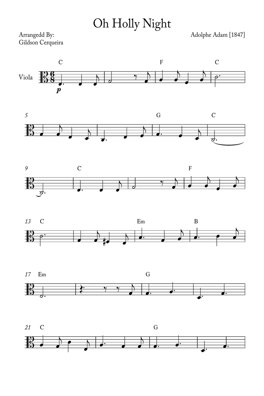 Oh Holy night Viola Solo scores gallery preview page 1