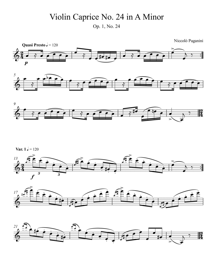 Paganini - Caprice No. 24 in A Minor (Violin) image number null