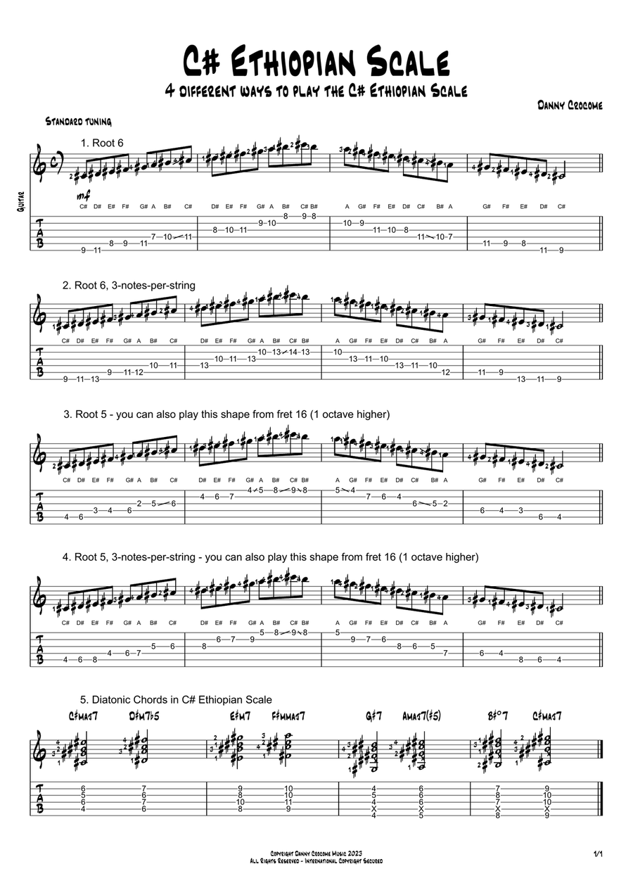 C# Ethiopian Scale (4 Ways to Play) Electric Guitar scores gallery preview page 1