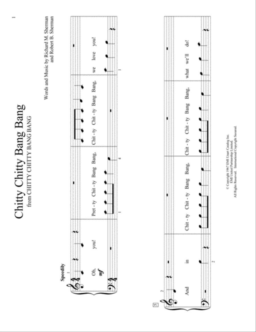 Chitty Chitty Bang Bang (arr. Christopher Hussey) Piano scores gallery preview page 1