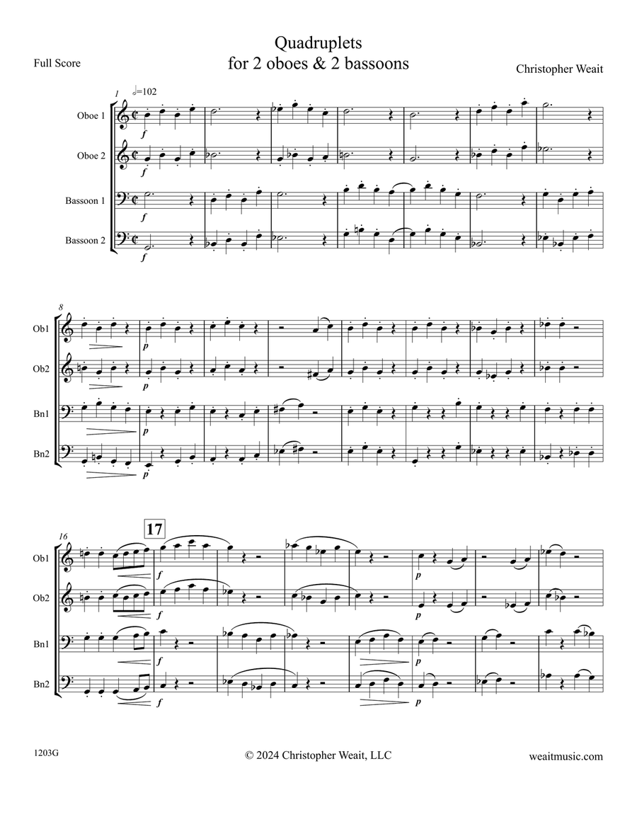 Quadruplets for 2 oboes & 2 bassoons (1'15) Woodwind Quartet scores gallery preview page 1