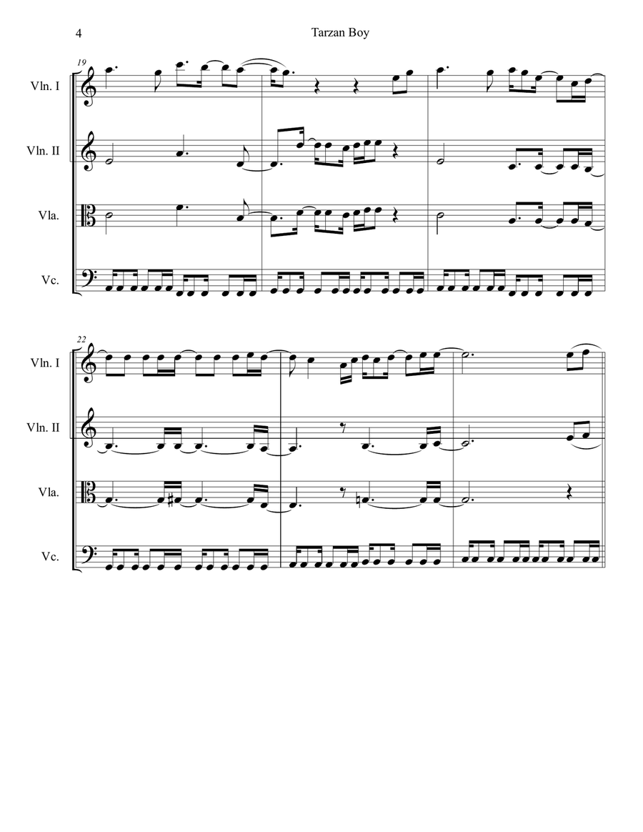 Tarzan Boy Tarzan Boy String Quartet scores gallery preview page 4