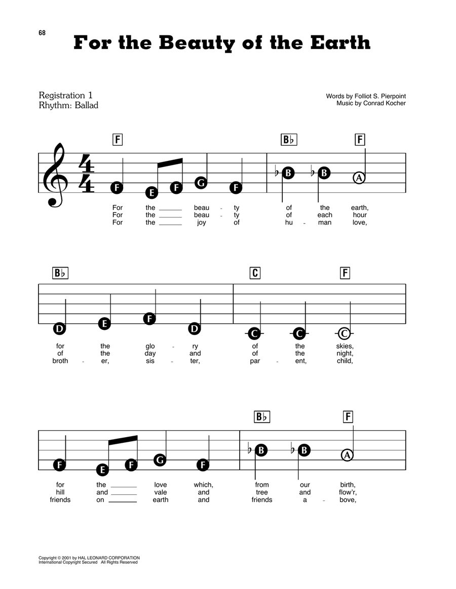 For The Beauty Of The Earth Electronic Keyboard scores gallery preview page 1