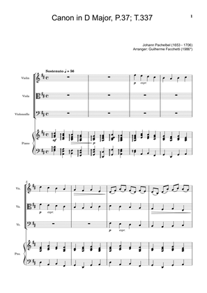 Johann Pachelbel - Canon in D Major, P.37; T.337. Arrangement for Violin, Viola, Cello and Piano.