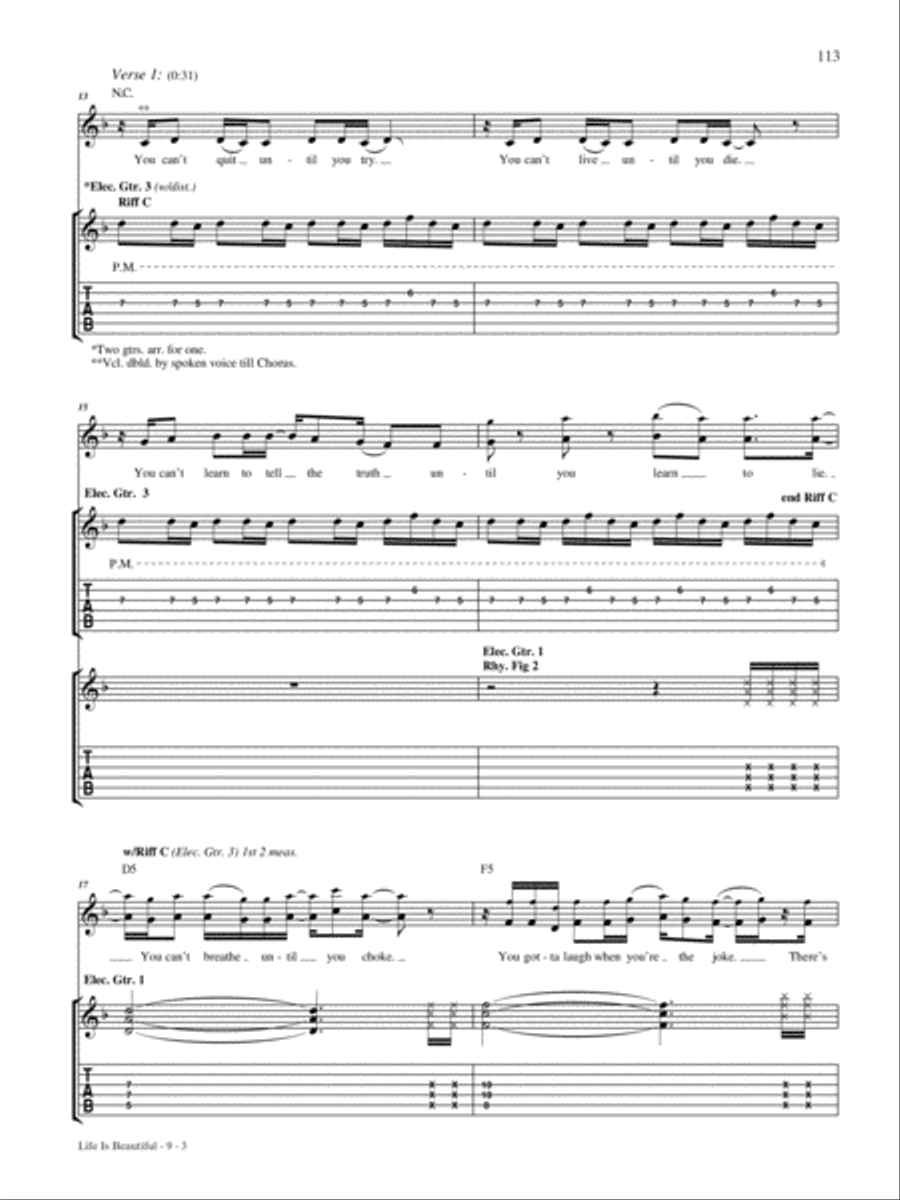 Life Is Beautiful Guitar Tablature scores gallery preview page 3