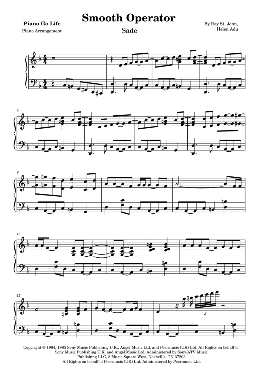 Smooth Operator Piano Solo scores gallery preview page 1