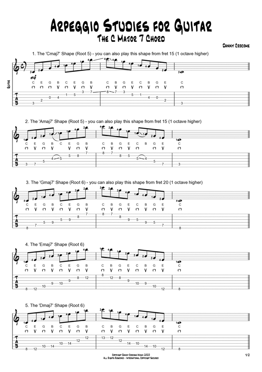 Arpeggio Studies for Guitar - The C Major 7 Chord image number null