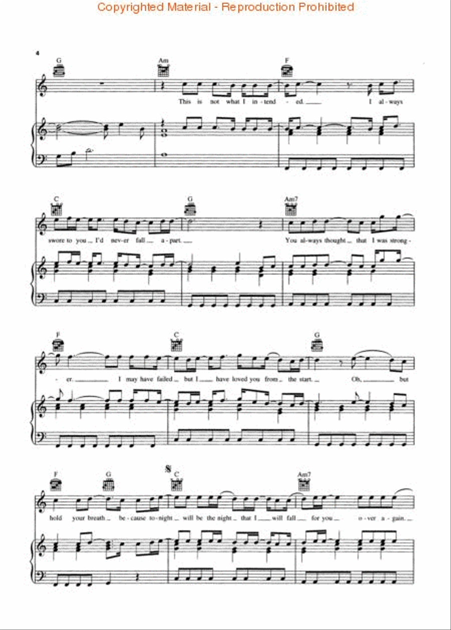Fall for You Piano, Vocal, Guitar scores gallery preview page 3