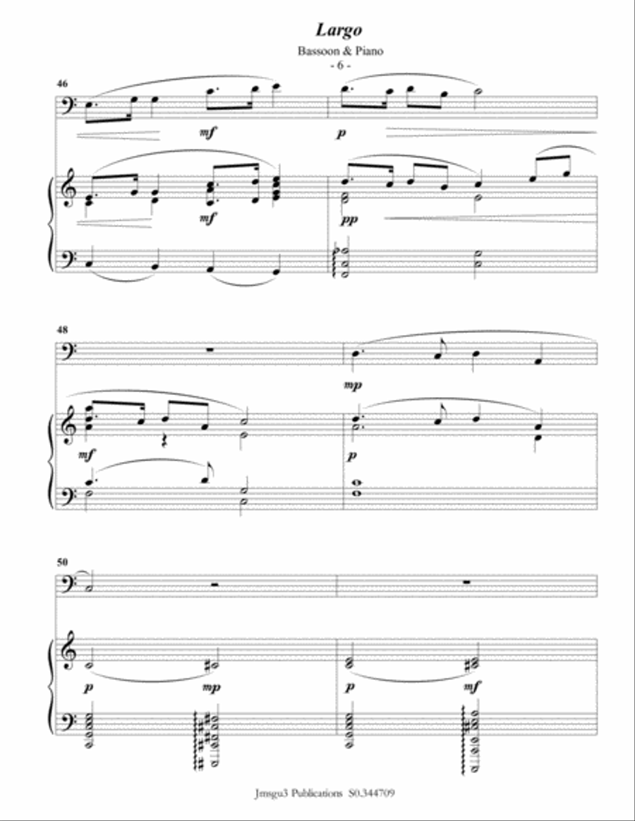 Dvořák: Largo from the New World Symphony for Bassoon & Piano Woodwind Duet scores gallery preview page 6