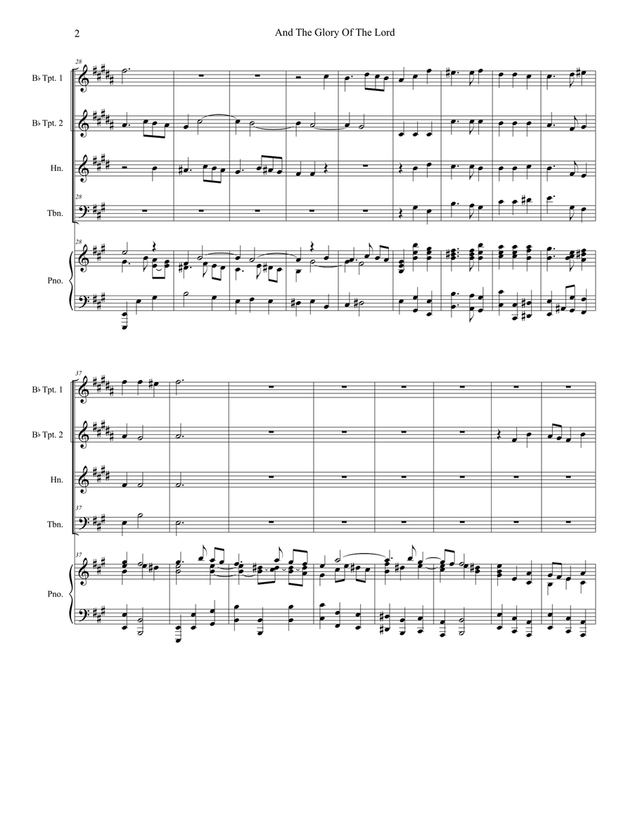 And The Glory Of The Lord (Brass Quartet and Piano) Brass Quartet scores gallery preview page 2