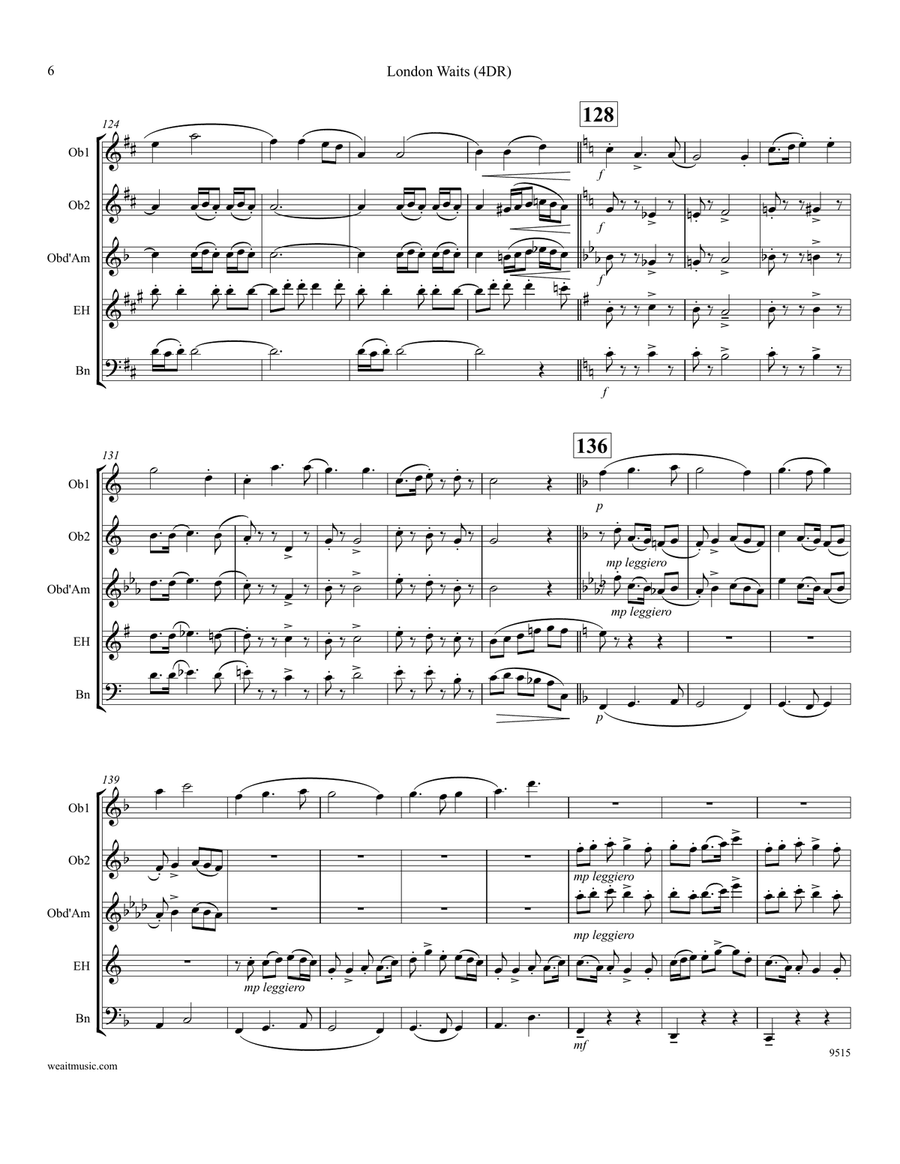 London Waits for 4 double reeds (Past 3 O’Clock) (4’10) Woodwind Quartet scores gallery preview page 6
