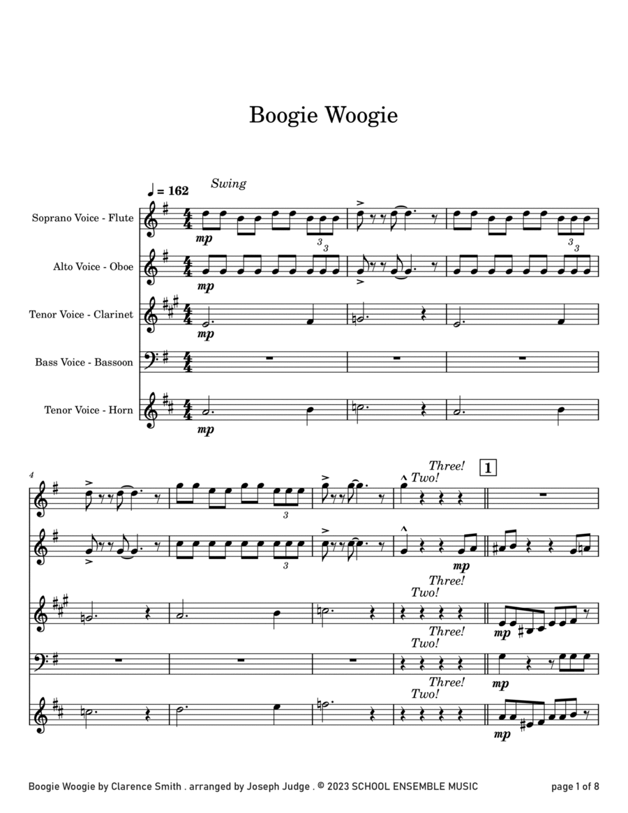 Boogie Woogie by Smith for Woodwind Quartet in Schools Woodwind Quartet scores gallery preview page 1