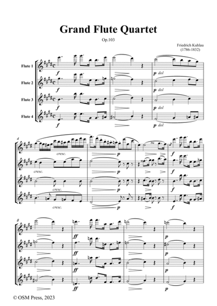 Kuhlau-Grand Flute Quartet,Op.103,for 4 Flutes image number null