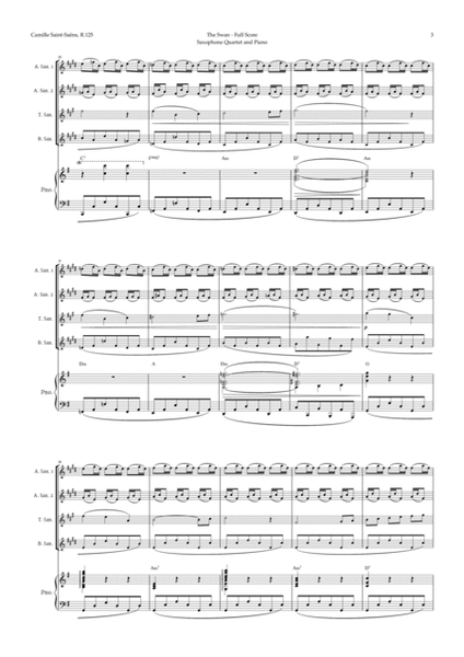 The Swan by Saint-Saëns for Sax Quartet AATB and Piano with Chords image number null
