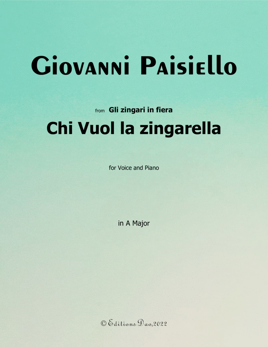 Book cover for Chi Vuol la zingarella, by Paisiello, in A Major