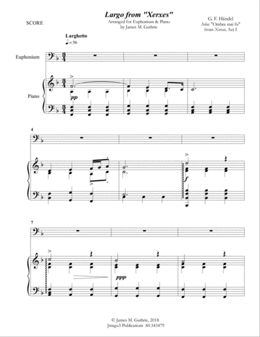 Handel: Largo from Xerxes for Euphonium & Piano Euphonium scores gallery preview page 1