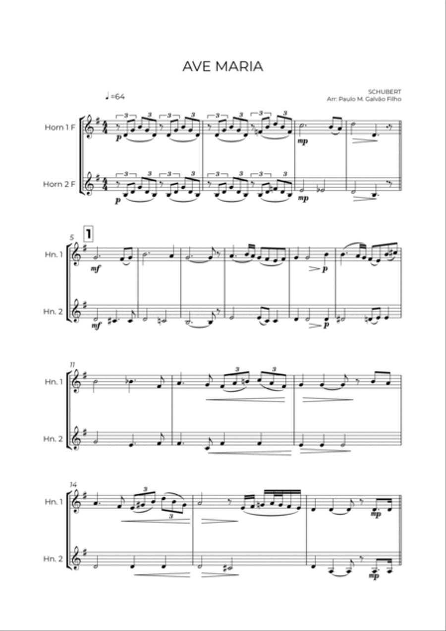 AVE MARIA - SCHUBERT - HORN DUET AVE MARIA - SCHUBERT - HORN DUET Brass Duet scores gallery preview page 2